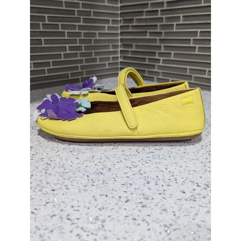 Camper Kids Ballerina Twins Ballet Flat Yellow Leather Mary Jane Girls Size 33 1